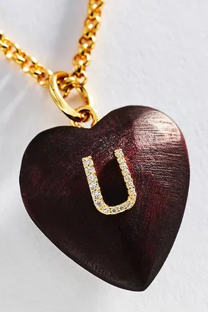 Timeless Pearly Wood Initial Pendant Necklace