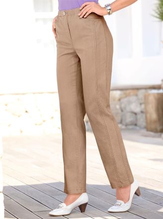 Casual Looks Schlupfjeans CASUAL LOOKS, Damen, Gr. 19, Kurzgr&ouml;ssen, beige (sand), 96% Baumwolle, 4% Elasthan, unifarben, lang, Jeans Schlupfjeans