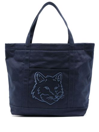 Maison Kitsun&eacute; Borsa tote Fox Head grande - Blu