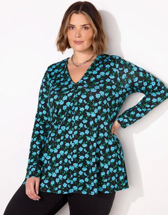 Live Unlimited London Womens Navy Ditsy Pleat Front Jersey Top - Blue - Size: 12