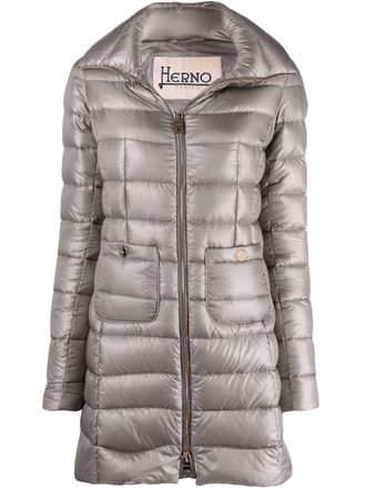 Herno quitled zipped coat - women - Polyamide/Polyamide/Goose Down - 44 - Grey