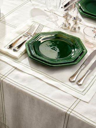 Volga Linen Botanical Double Hem-Stitch Linen Check Rectangular Table Linen Collection