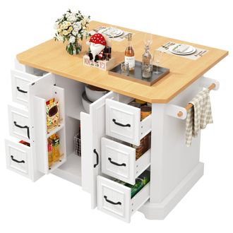 STILVORA Carro De Cocina Con 2 Puertas, 6 Cajones Y 5 Ruedas Con Freno, En Mdf Y Metal, 120 X 45(75) X 91 Cm