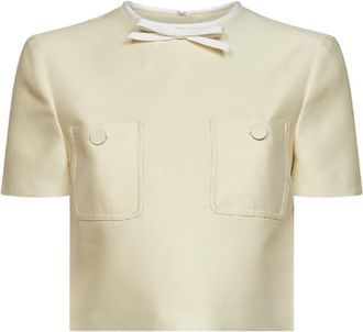 Self Portrait Hide Top - Dames - T-shirts - Geel - M - Polyester - Tops