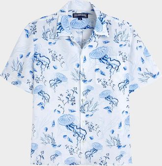 Vilebrequin Mens Linen Medusa Shells Camp Shirt
