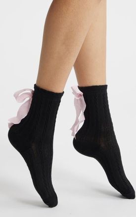 High Heel Jungle Mel Bow Crew Socks in Black at Nordstrom