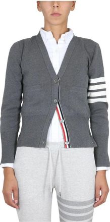 Thom Browne Wol 4-Streep V-Hals Vest - Dames - Truien - Grijs - Maat: S Wol
