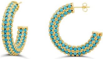 SHYMI Colored Crystal Pav&eacute; Hoop Earrings in Gold/Turquoise at Nordstrom