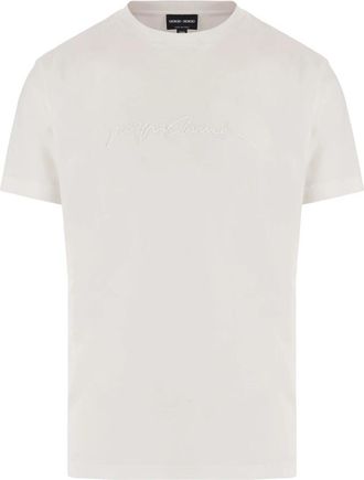Giorgio Armani Pure Cotton Interlock Signature Logo T-shirt - Heren - T-shirts - Wit - XL - Katoen - Tops