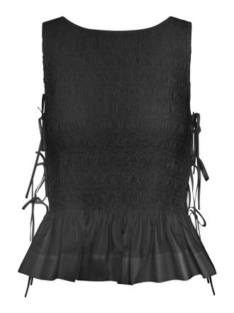 Ganni BLACK COTTON TOP WITH LAYERS - Ganni - Woman