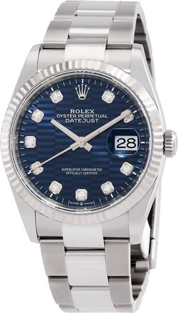 Rolex Datejust 36 Bright Blue Fluted-Motif Diamond Dial Automatic Mens Oyster Watch M126234-0058