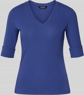 Lauren Ralph Lauren T-Shirt mit V-Ausschnitt Modell JUDY in Jeansblau, Größe XXL
