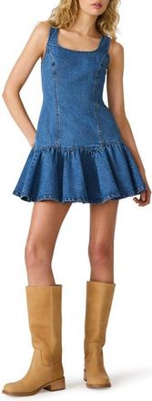 Steve Madden Igga Stretch Cotton Tiered Denim Minidress in Imperial Blue at Nordstrom, Size X-Small