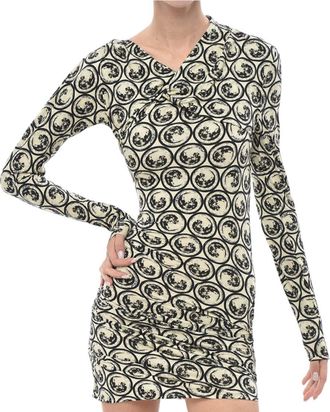 Off-white Beige Printed V Neck Mini Dress