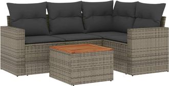 vidaXL Vidaxl - Juego De Sof&aacute;s Jard&iacute;n Con Cojines 5 Pzas Rat&aacute;n Sint&eacute;tico Gris