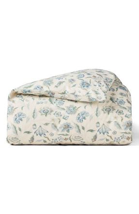 Coyuchi Viola Print Organic Cotton Duvet Cover in Undyed/cerulean at Nordstrom, Size King/california King