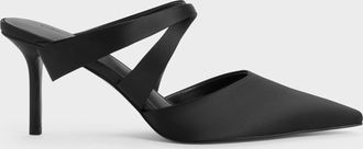 Charles & Keith Satin Pleated-Strap Heeled Mules