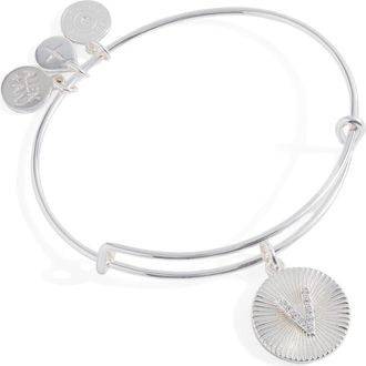 Alex and Ani Pave Starburst Texture Initial Bangle Bracelet in Silver - V at Nordstrom