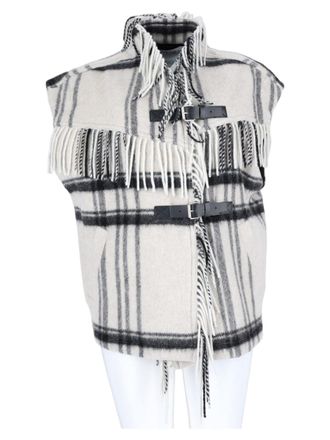 Isabel Marant Plaid Fringe-Detail Gilet with Buckle Closure