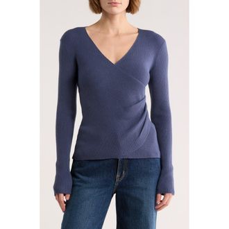 Max Studio Faux Wrap Knit Sweater in Denim at Nordstrom Rack, Size X-Large