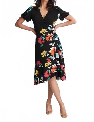 Joseph Ribkoff Aria Floral Wrap Midi Dress In Black