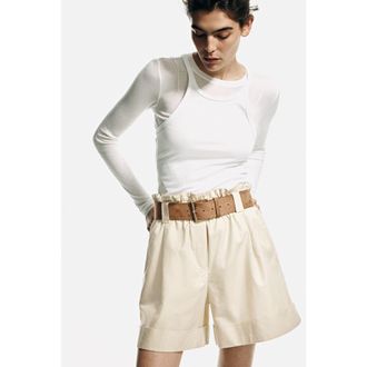 H&M Linen-blend paper-bag shorts in Light Beige at Nordstrom, Size Xx-Small