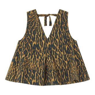 Ganni Sleeveless Tops, female, Green, Size: S Leopard Top