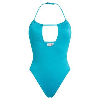 Calvin Klein Womens Plunge Swimsuit with Crinkle Texture, Blue (Adriatic Blue), XS
