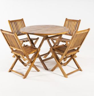 ED&Egrave;N JARD&Iacute; Conjunto de 4 sillas plegables exterior y mesa de teca 100 cm