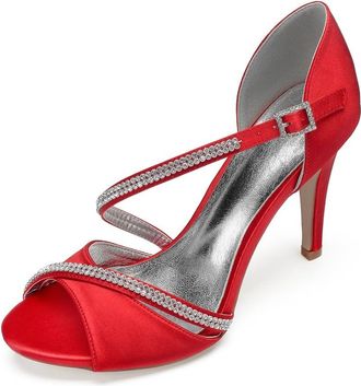 Generic Wedding Bridal Shoes Women Heeled Sandals Dressy Stiletto Bridal Open Toe High Heels for Wedding Party Daily Wear 10.5Cm,red,9 UK