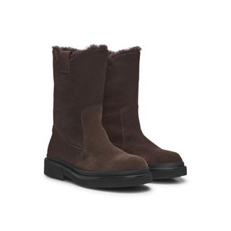 BOSS Suede slip-on boots with shearling collar