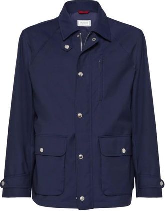 Brunello Cucinelli Blauwe Field Jacket met Raglanmouwen - Heren - Zomerjassen - Blauw - 3XL - Wol - Jassen