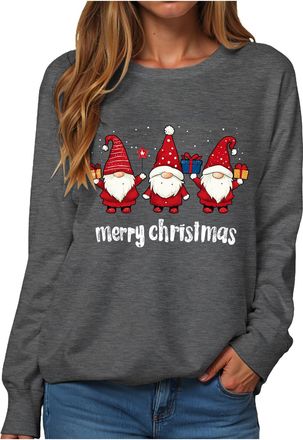 Generic Christmas Sweatshirts for Women Uk Xmas Knitted Reindeer Snowflake Print Jumper for Women Uk, Novelty Pullover Sweater, Ugly Funny Christmas Jumpers S