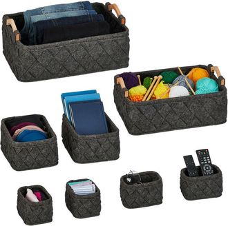 Relaxdays Relaxdays - Wardrobe Organiser Set of 8, 4 Sizes, Felt, Drawer Organiser, Versatile Storage, Organiser Boxes, Light Grey