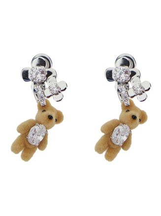 Yvmin Brown Earings With Bear Detail And Flower Design In Brass Blend Woman