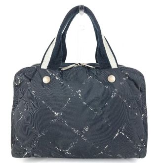Chanel Travel Line Black White Nylon Handbag Tote Bag (Pre-Owned)