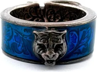 Gucci Silver Blue Enamel Silver 925 Band Ring (Pre-Owned)