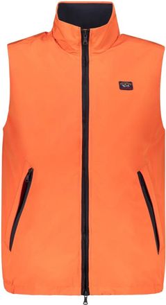 Paul & Shark Vest met Rits en Hoge Kraag - Heren - Bodywarmers - Oranje - L - Polyester - Jassen