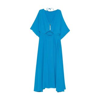 Simona Corsellini Abito Lungo C/cerchio Oro - Dames - Casual kleedjes - Blauw - S - Polyester - Kleedjes