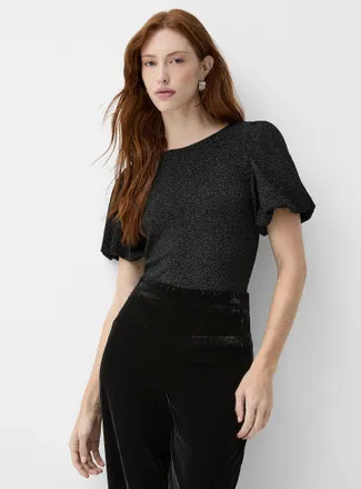 Contemporaine Womens Puff-sleeve shimmering T-shirt