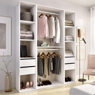 Dmora Gran Armario Gardiner Para Dormitorio: 7 Estantes, Ropa, 4 Cajones, 45x205h Cm Blanco