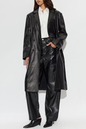 Bottega Veneta Leather Coat With Single Vent, Womens, Black