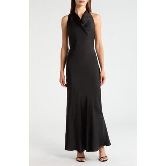 ASTR the Label Varya Cowl Neck Satin Maxi Slipdress in Black at Nordstrom, Size X-Small