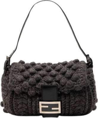 Fendi Pre-owned Shoulder Bags, female, Gray, Size: ONE SIZE Pre-owned Wool Shoulder Bag