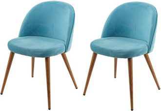 Hhg nunca usado] Lote de 2 sillas de comedor 097, silla silla de cocina diseño retro años 50, terciopelo, turquesa