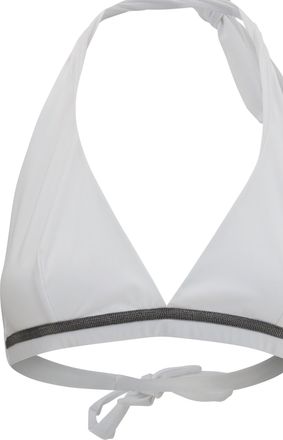 Brunello Cucinelli Womens Tech Jersey Bikini Top With Monili White Polyamide Swimwear Sea Clothing