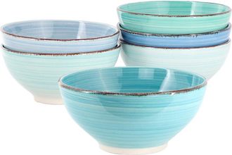 Elama Blue Ridge 6Pc Round Stoneware Assorted Bowl Set