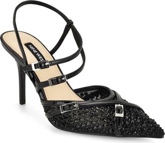 Nine West Pertee Crystal Embellished Ankle Strap Pump in Black at Nordstrom, Size 10.5