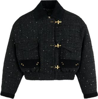 Fay Textured Cropped Gold Toggle Sequin Jacket