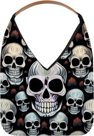 Generic Cool Skull Head Pattern Reusable Lightweight Grocery Bags - Foldable Into Compact Pouch, Washable & Sturdy, Multipurpose for Shopping and Travel